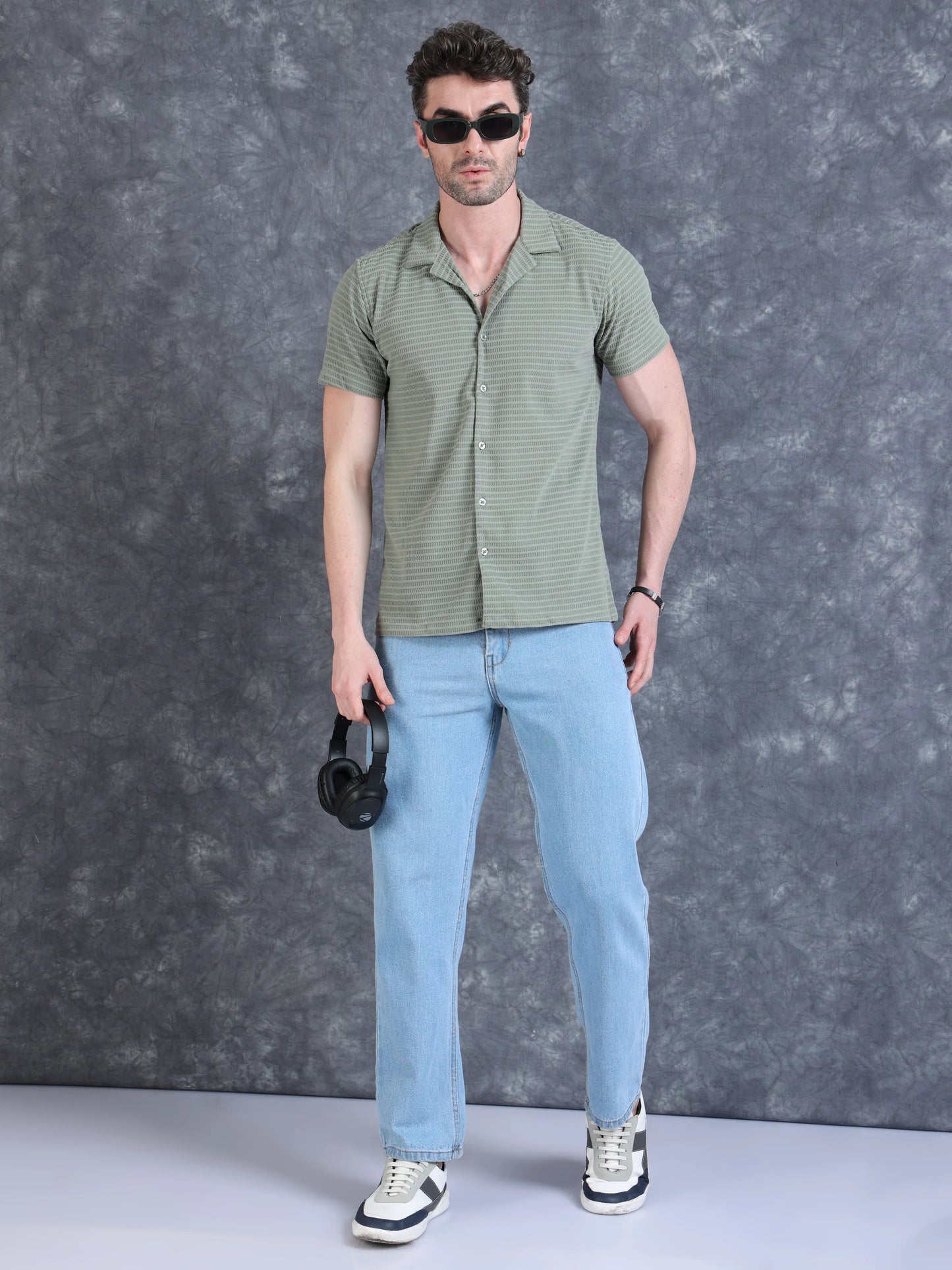 Imported Taiwan Sunset Plaid Textured Shirt - Green