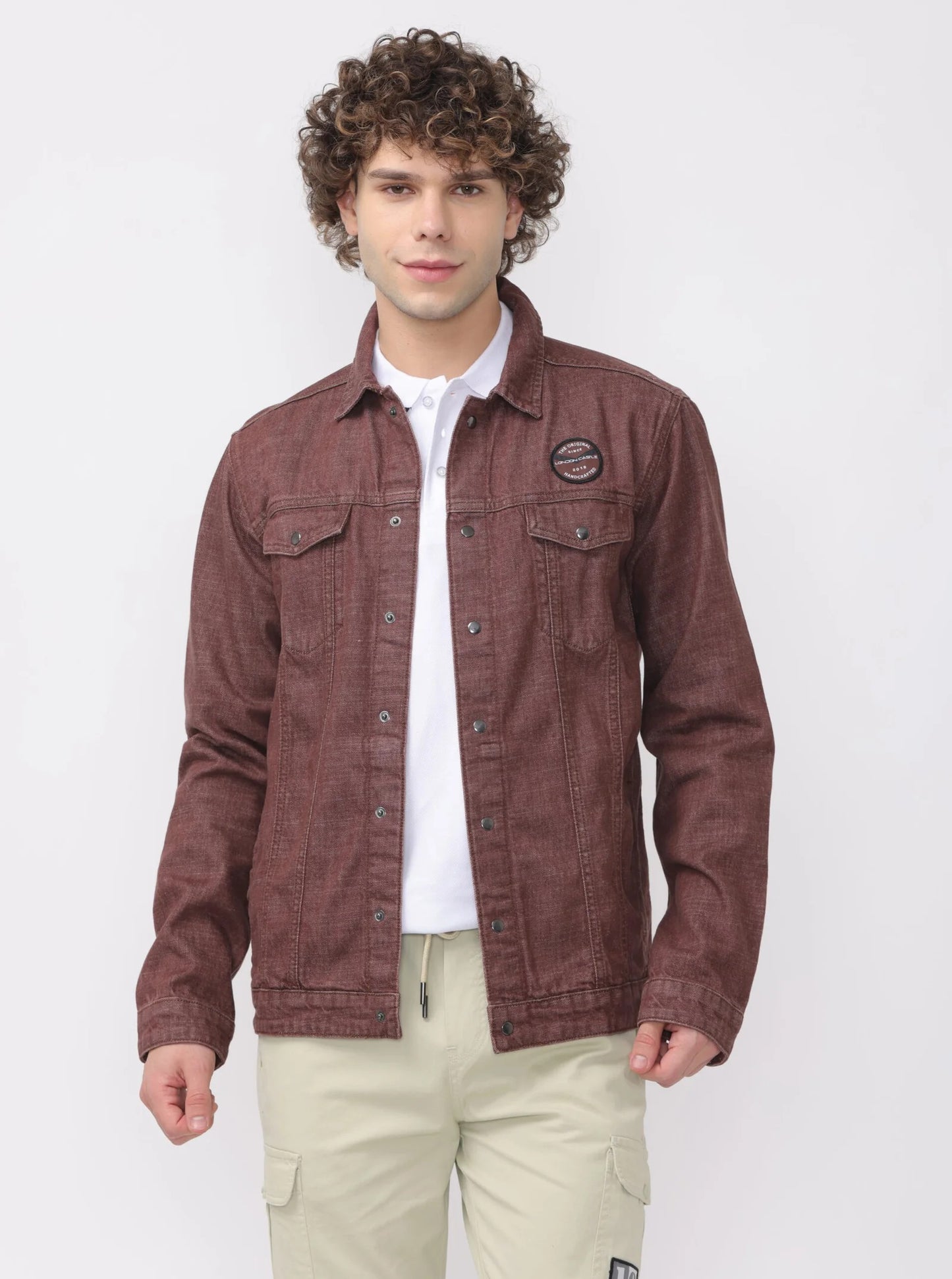 Burgundy Denim Double Pocket Jacket