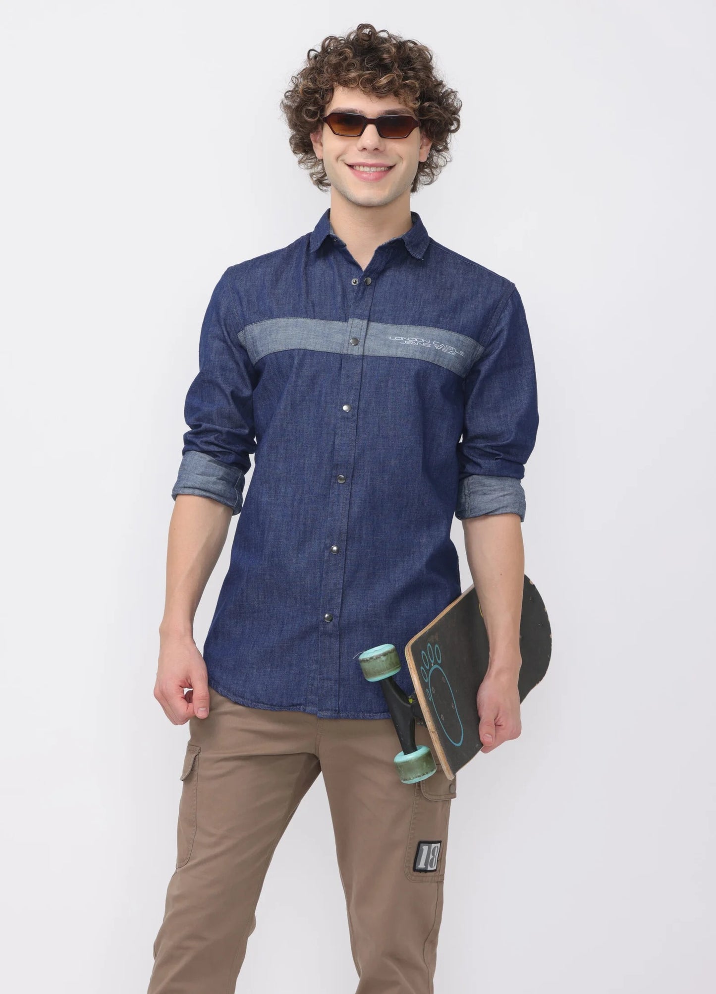 Indigo Graphite Cut and Sew Denim Shirt