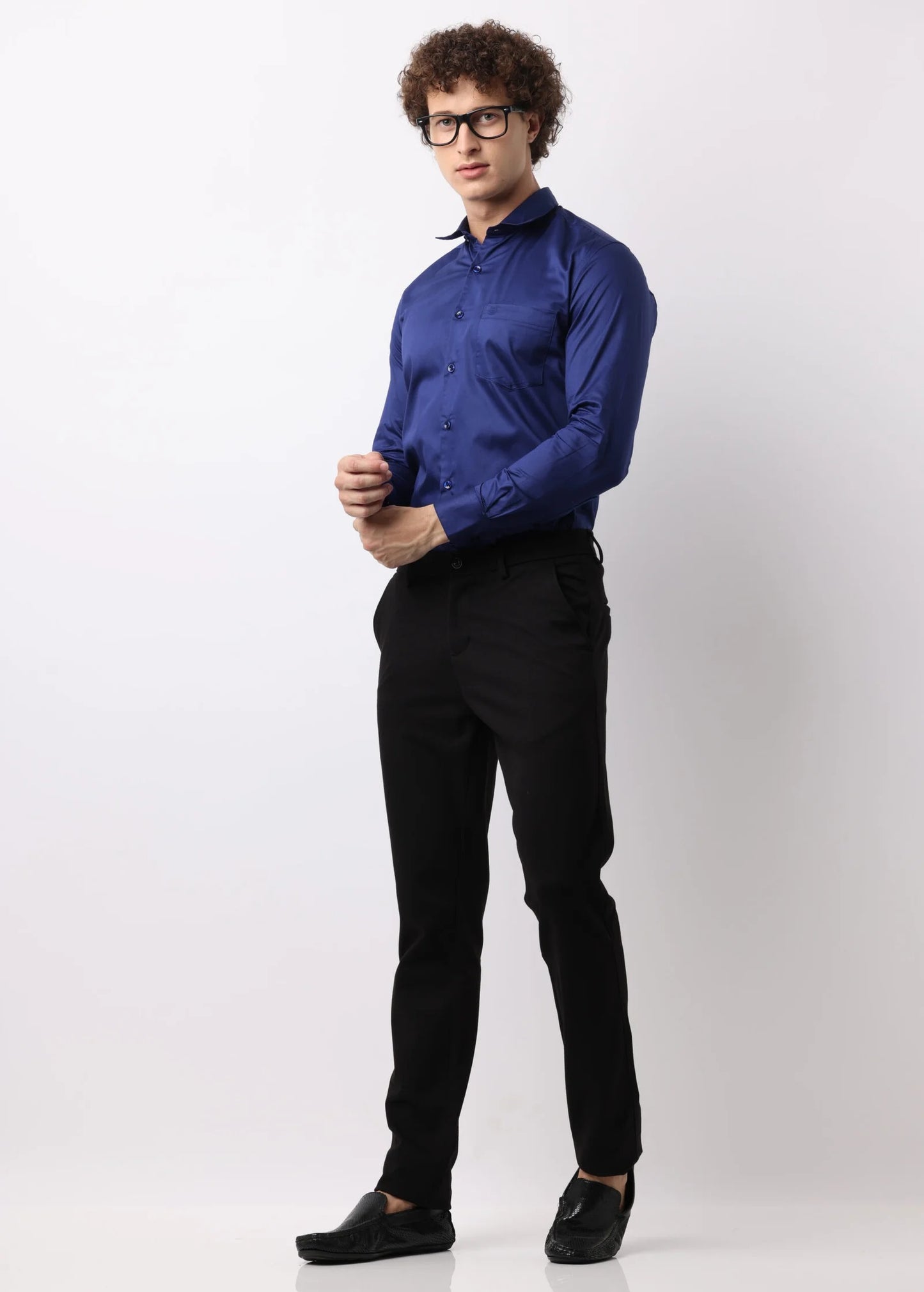 Imperial Blue Satin Cotton Shirt
