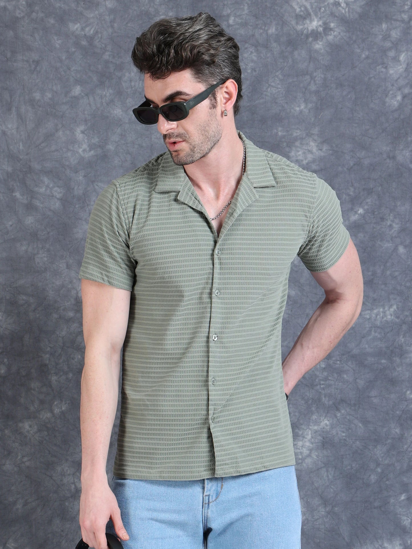 Imported Taiwan Sunset Plaid Textured Shirt - Green