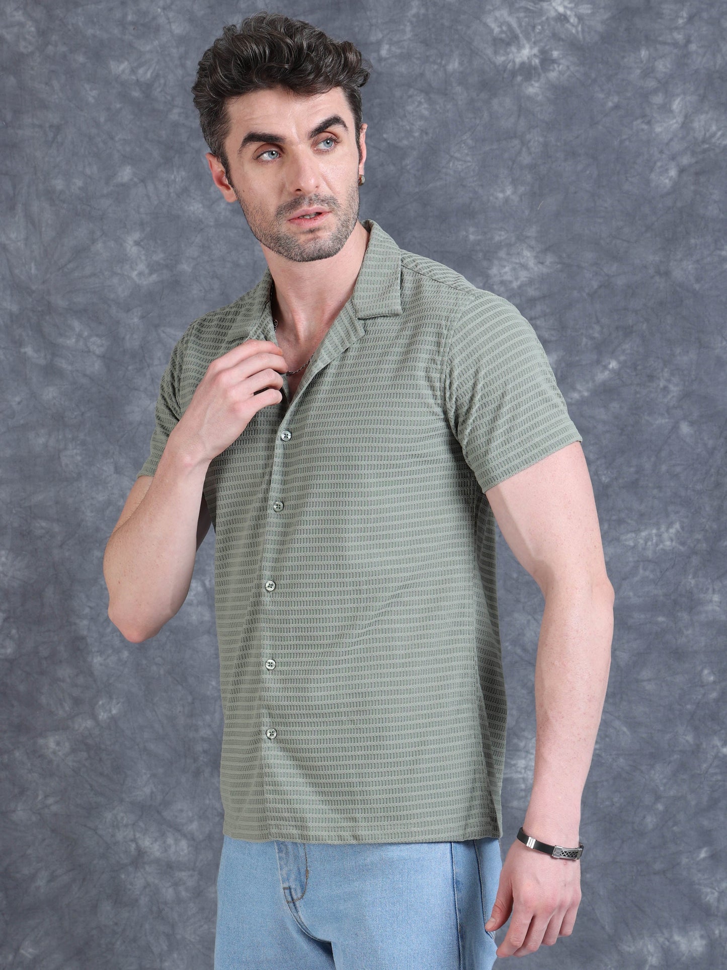 Imported Taiwan Sunset Plaid Textured Shirt - Green