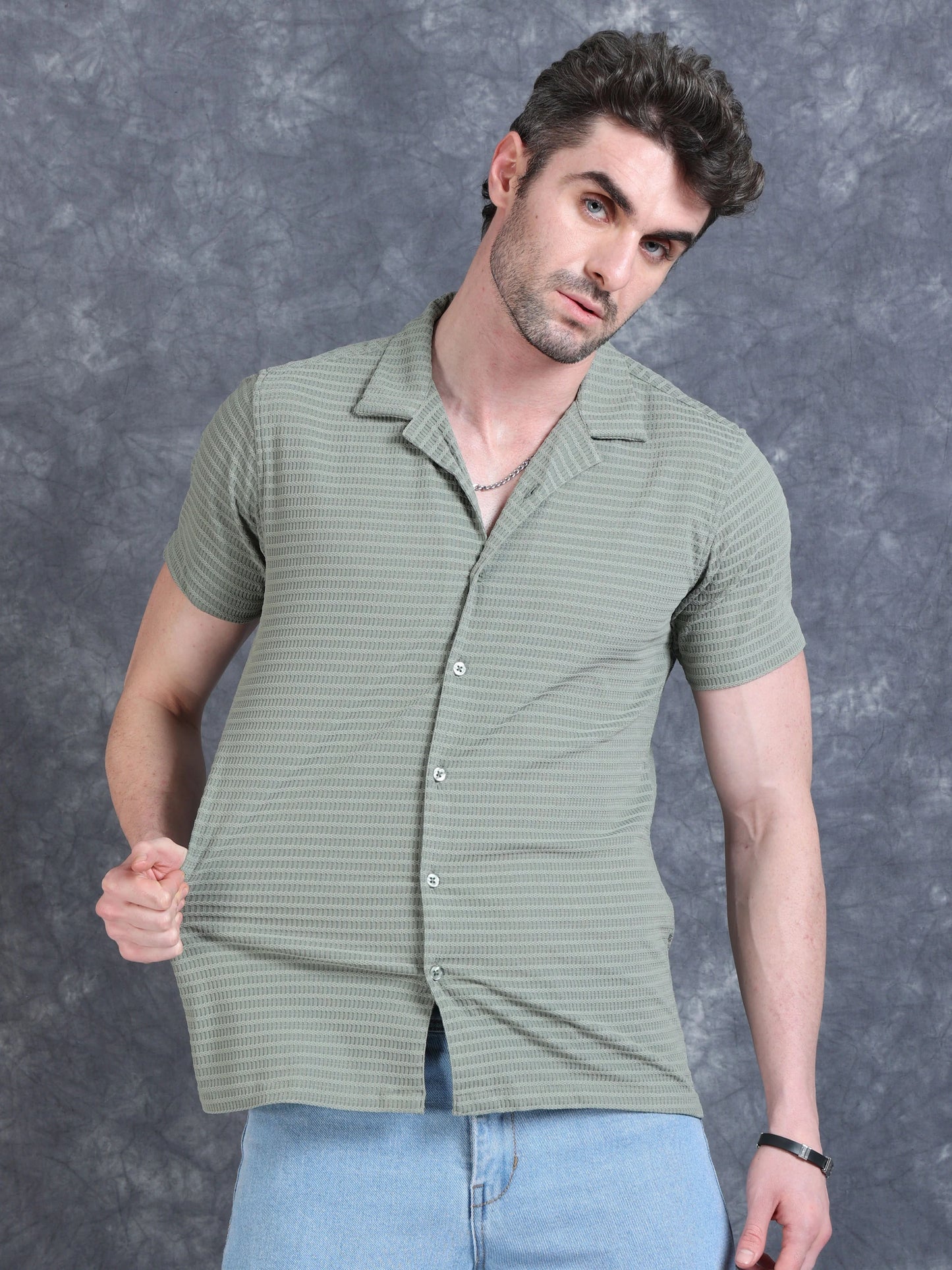 Imported Taiwan Sunset Plaid Textured Shirt - Green