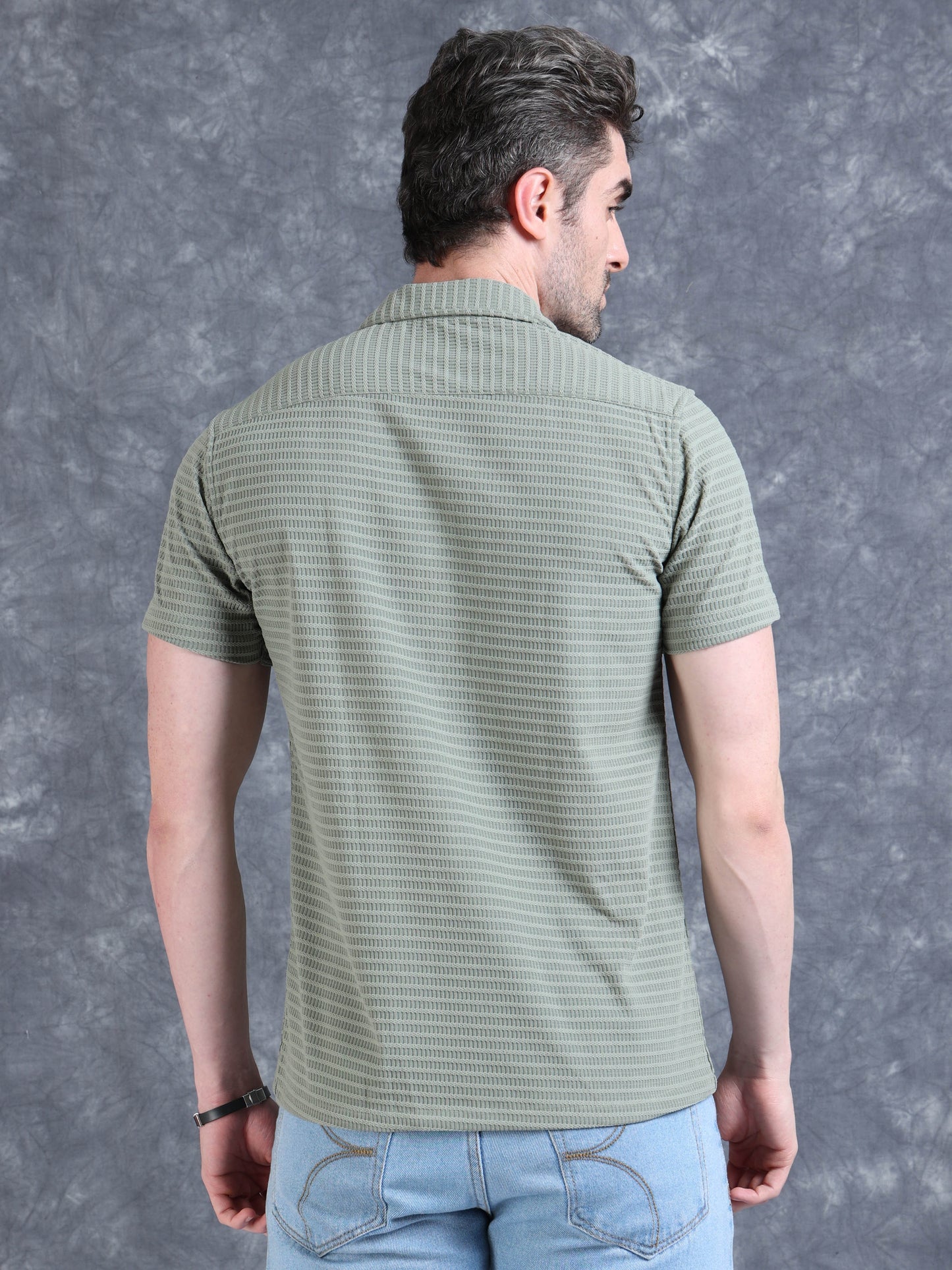 Imported Taiwan Sunset Plaid Textured Shirt - Green