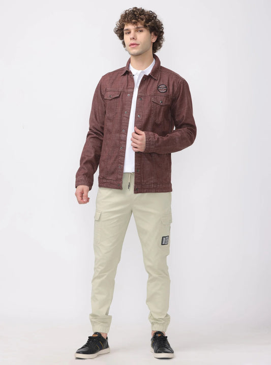 Burgundy Denim Double Pocket Jacket