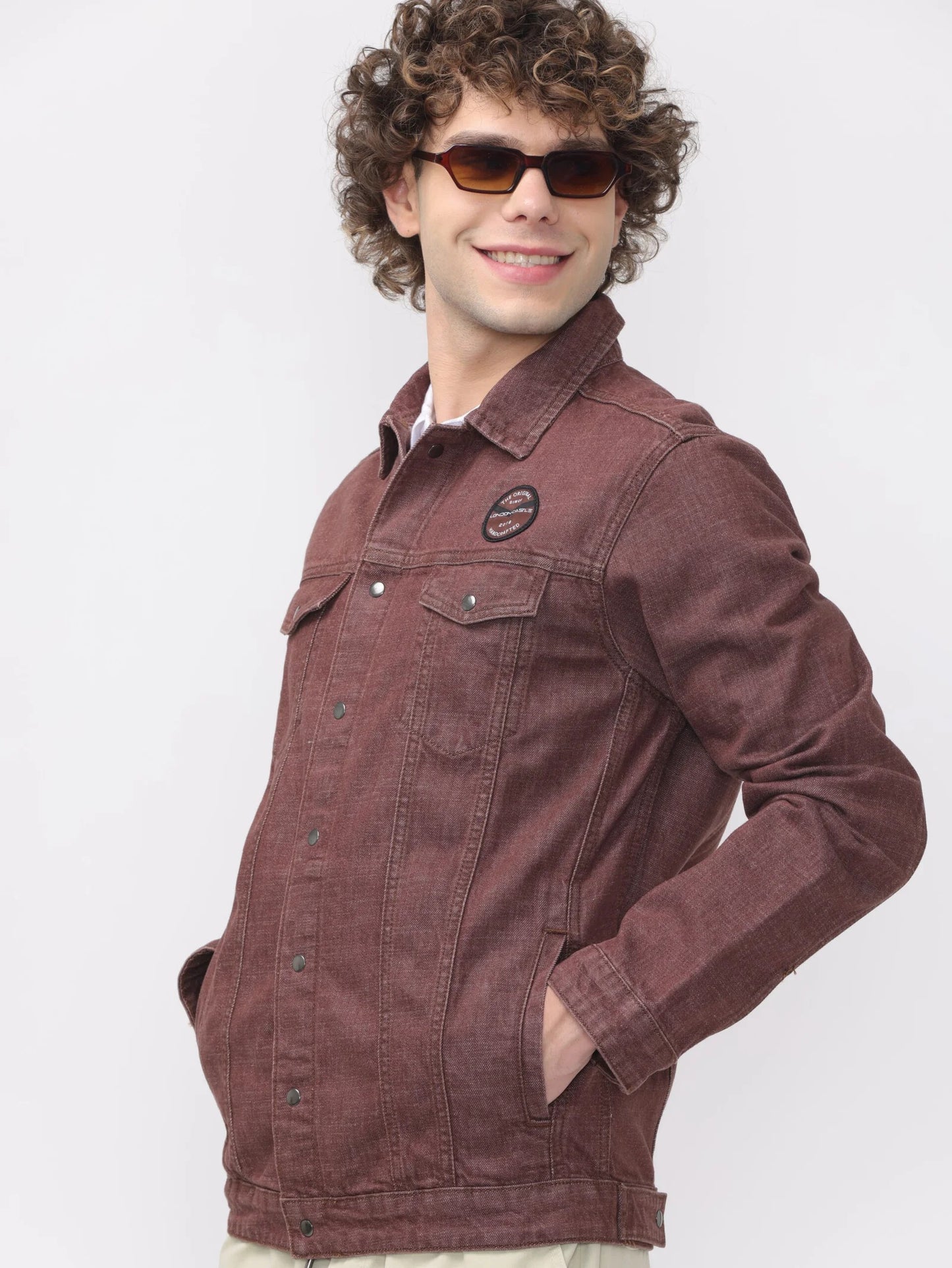 Burgundy Denim Double Pocket Jacket