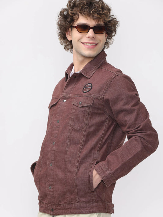 Burgundy Denim Double Pocket Jacket