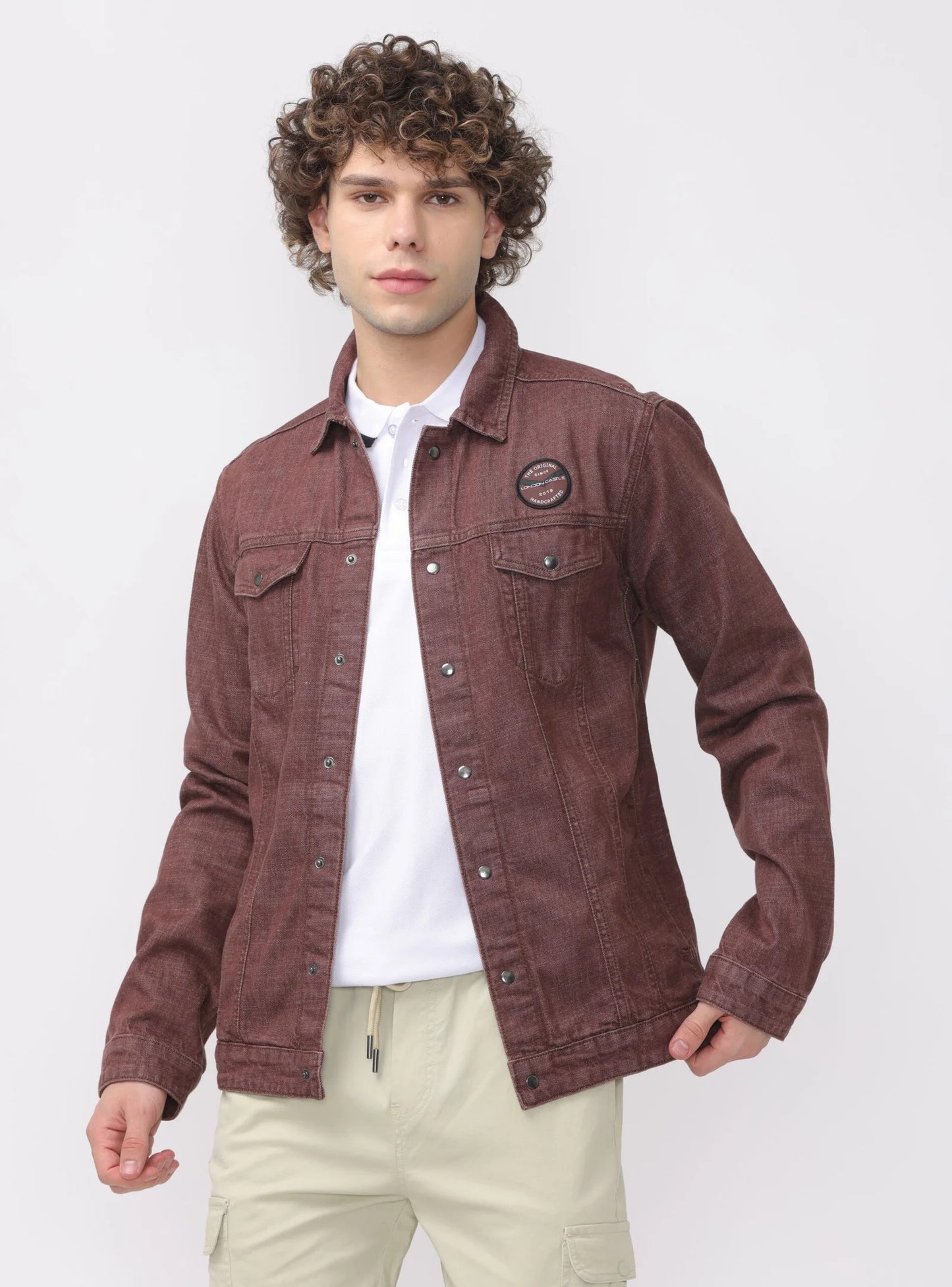Burgundy Denim Double Pocket Jacket