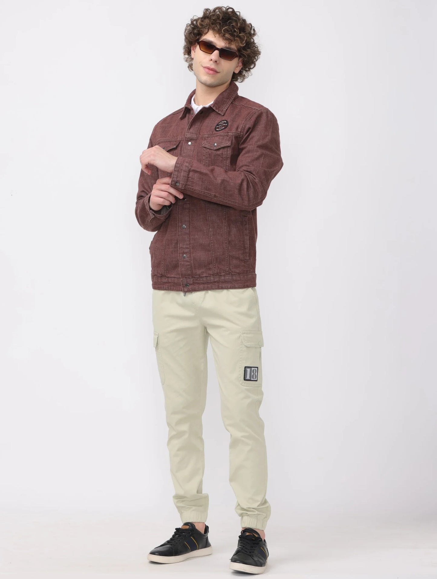 Burgundy Denim Double Pocket Jacket