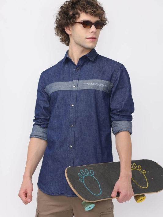 Indigo Graphite Cut and Sew Denim Shirt