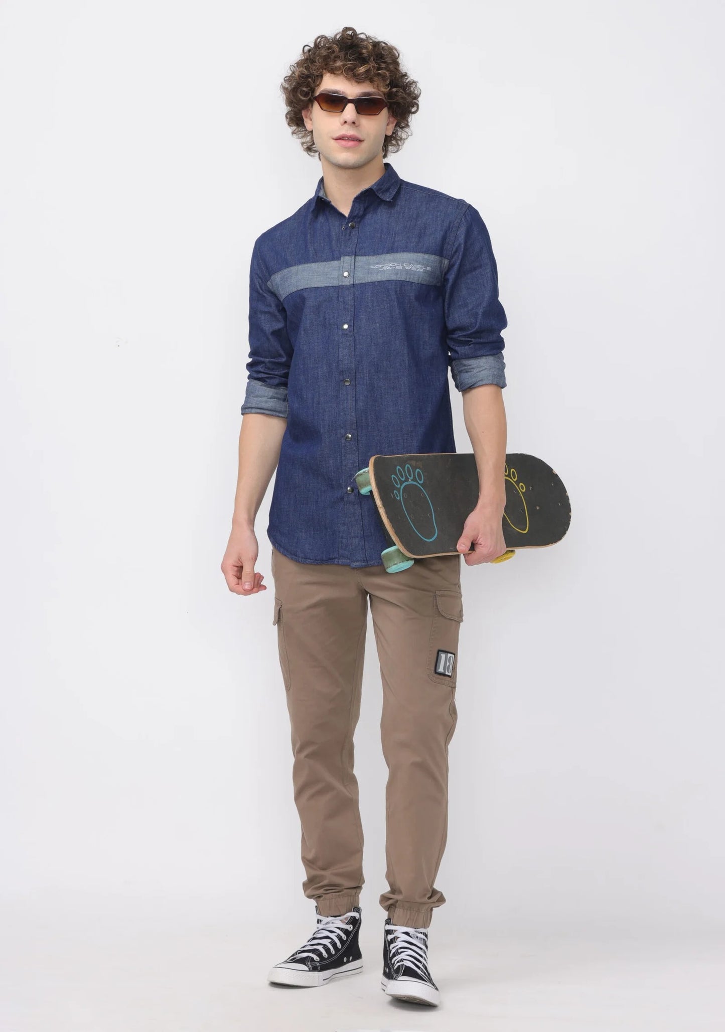 Indigo Graphite Cut and Sew Denim Shirt