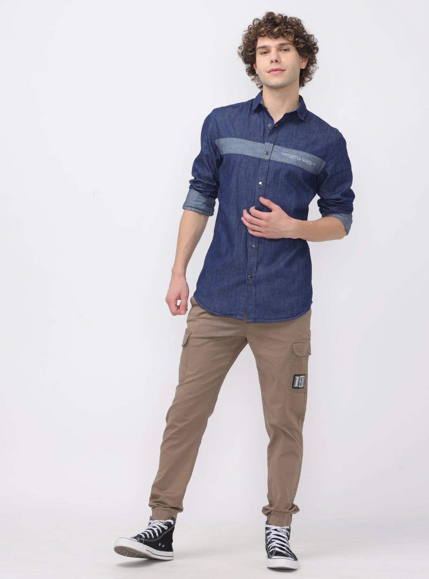 Indigo Graphite Cut and Sew Denim Shirt