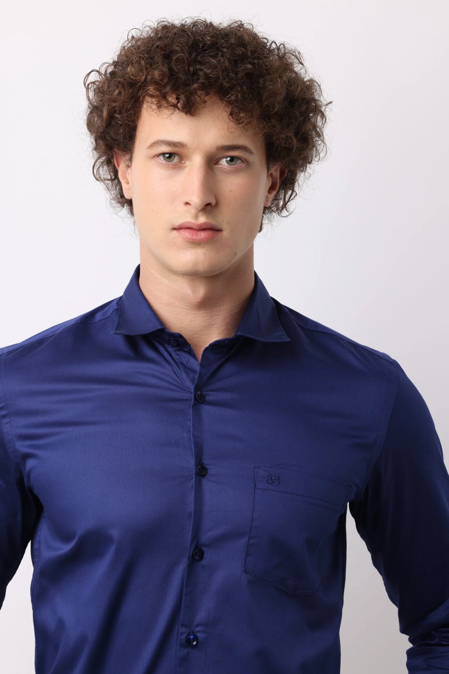 Imperial Blue Satin Cotton Shirt