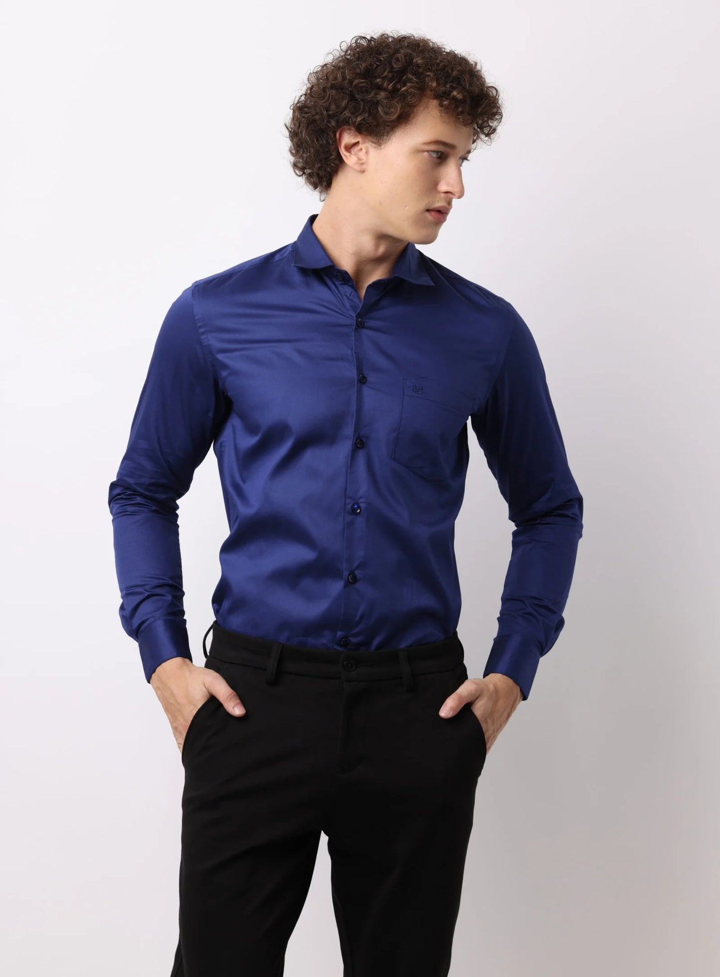 Imperial Blue Satin Cotton Shirt
