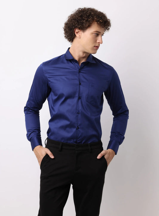 Imperial Blue Satin Cotton Shirt